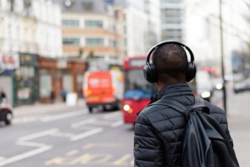 Man listening to podcast